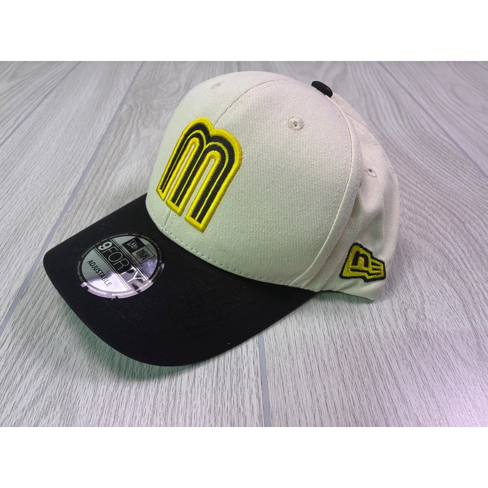 New Era 9FORTY Mexico‎ Flag Patch Snapback Hat Cream Black Yellow M Logo Cap